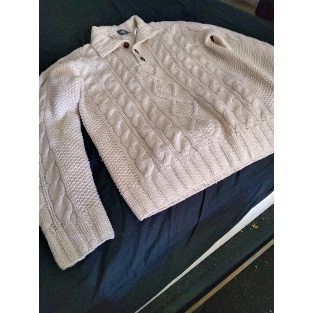 L.O.G.G Mens Sweater Medium Cream Cable Knit Fisherman Wool Classic Preppy XL